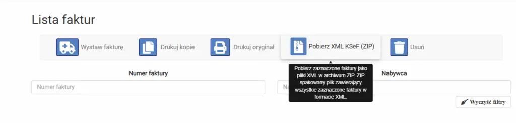 Zrzut ekranu: gdzie znaleźć funkcję eksportu do KSeF