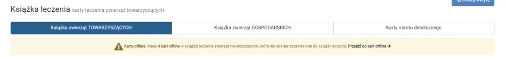 Zrzut ekranu: karta leczenia w książce leczenia