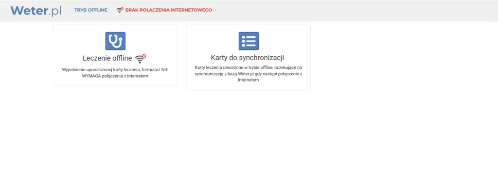 Zrzut ekranu: wejście w tryb offline