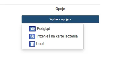 Zrzut ekranu: karta leczenia w książce leczenia