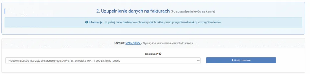 Zrzut ekranu: uzupełnienie danych na fakturach