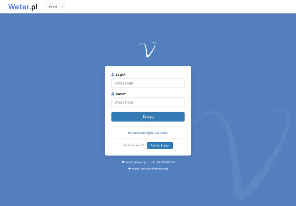 Ekran logowania z polami Login i Hasło oraz odnośnikami Nie pamiętasz loginu lub hasła? i Utwórz konto.